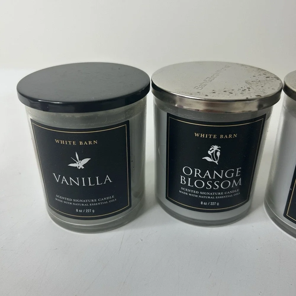 Bath & Body Works Candles Lot Of 4 Single Wick Vanilla Amber Orange Lemongrass